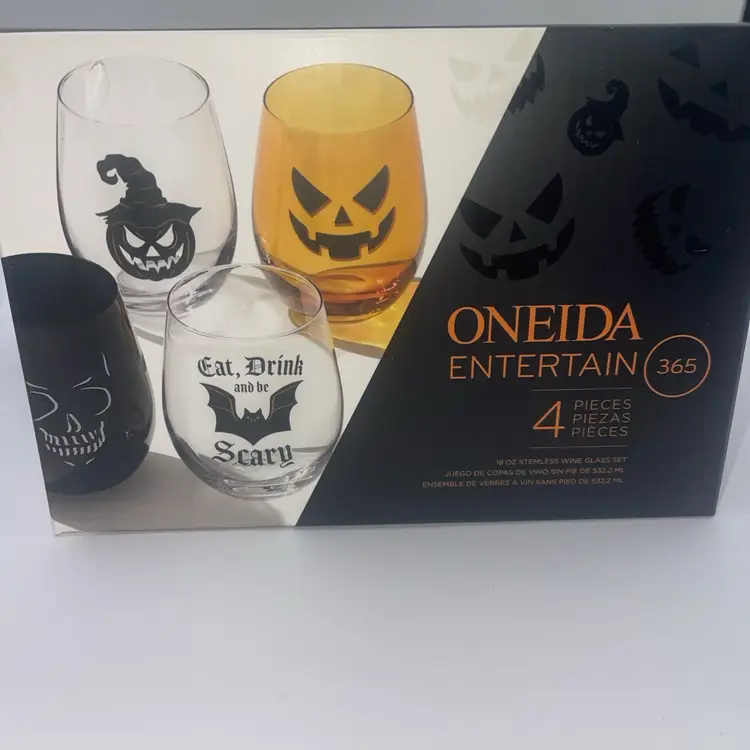 Oneida Barware, Vintro Halloween Stemless Wine Glasses set of 4
