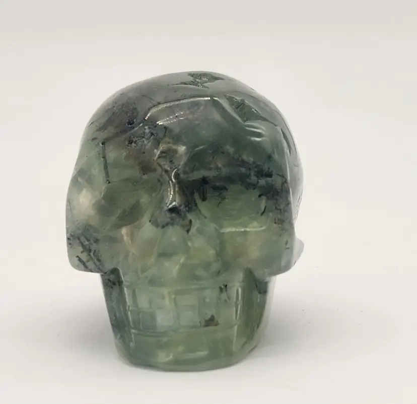 NWOT Green Prehnite Gemstone Skull Hand Carved Stone Of Unconditional Love