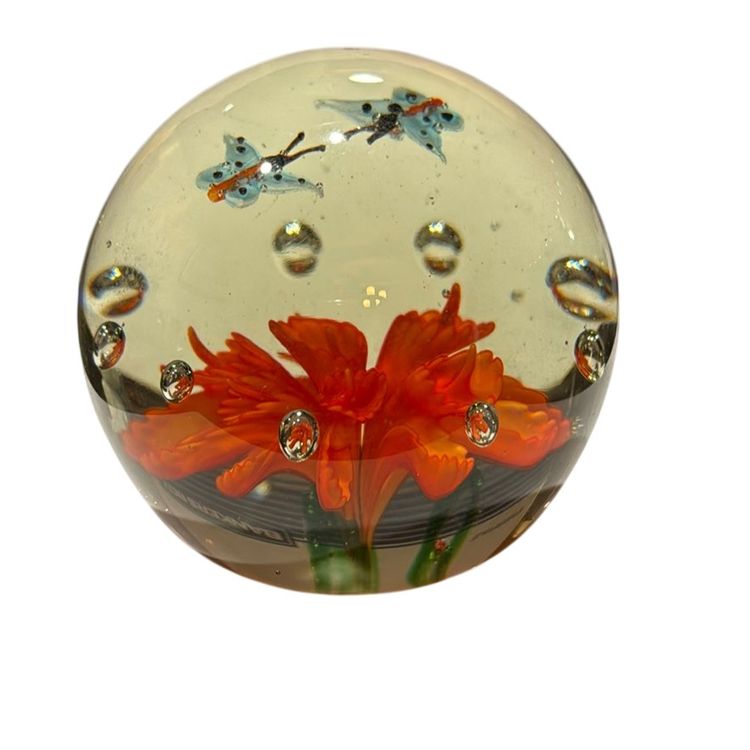 “Butterfly Frolic” Vintage Lampwork Art Glass Magnum Paperweight - 4.25”