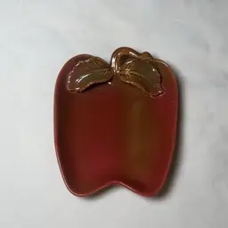 Vintage Ceramic Apple Dish Farmhouse, 3-D Applied Leaves, Studio Art Pottery