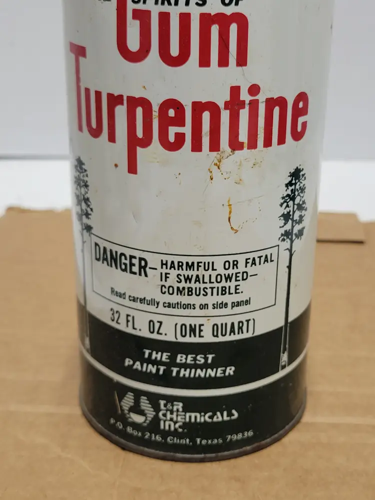 Vintage Gum Turpentine 1 Quart Can Turpentine & Rosin Factors Of Texas, Inc.