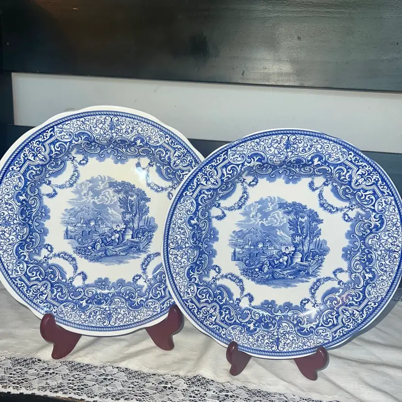 Set Of 2 Spode Blue Room “ Continental Views” 10.5in.  Plates