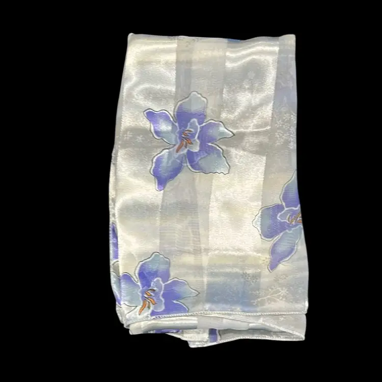 Very Long Silk And Satin Purple Flour Scarf, 1980S