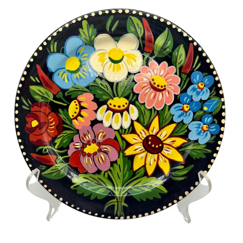 Ukrainian Petrykivka Style Hand Painted Floral Bouquet Plate 8”