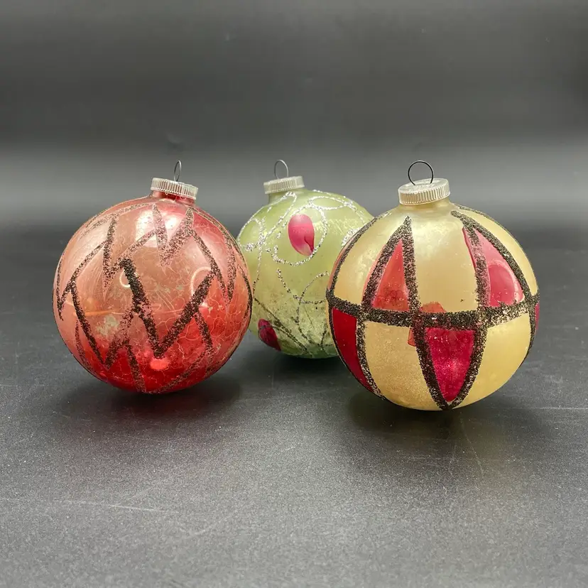West Germany DBGM Hand Painted Blown Glass Hanging Christmas Ornaments Set of 3