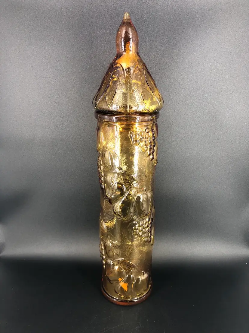 Vintage MCM Empoli Italy Glass Canister Apothecary Jar Fruits & Amber with Lid
