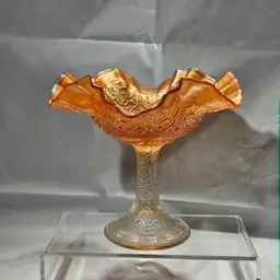 Fenton Marigold Carnival Glass Medalion Compote - Persian Medallion Pattern