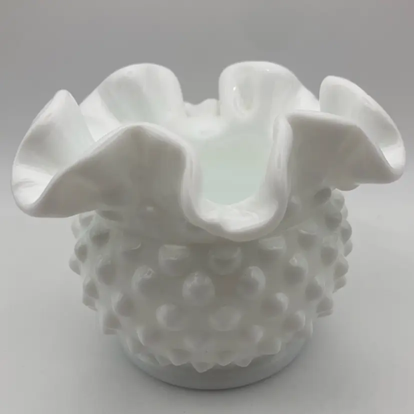 Vintage Fenton Hobnail Milk Glass Vase! 3” Tall!