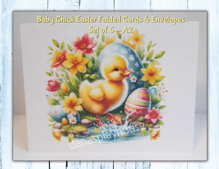 Easter Baby Chick Printed Folded A2 Cards, Notecards, Folded Cards, Easter Bunny Cards, bunnies,blank cards, bunny cards, animal cards