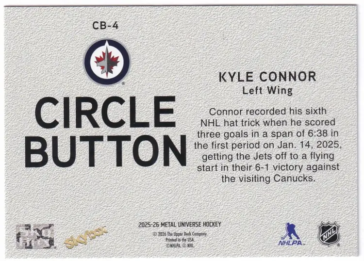 2025-26 Metal Universe Circle Button #CB4 Kyle Connor Winnipeg Jets Hockey Card