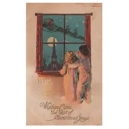 Antique Christmas Postcard Dated 1923 Boy Girl Santa Christmas Eve