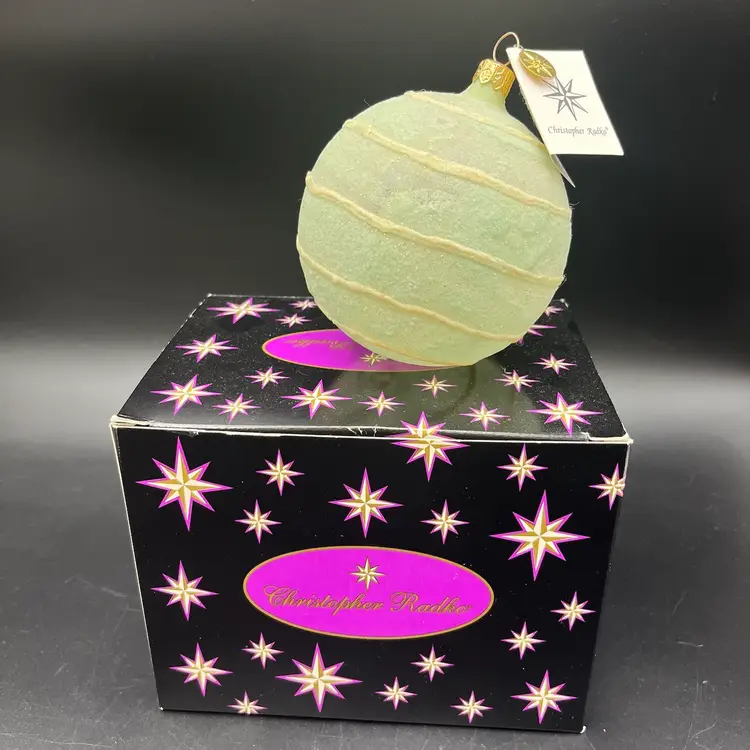Christopher Radko 2000 Sugar Sphere Ball Christmas Ornament Pale Green Sugared