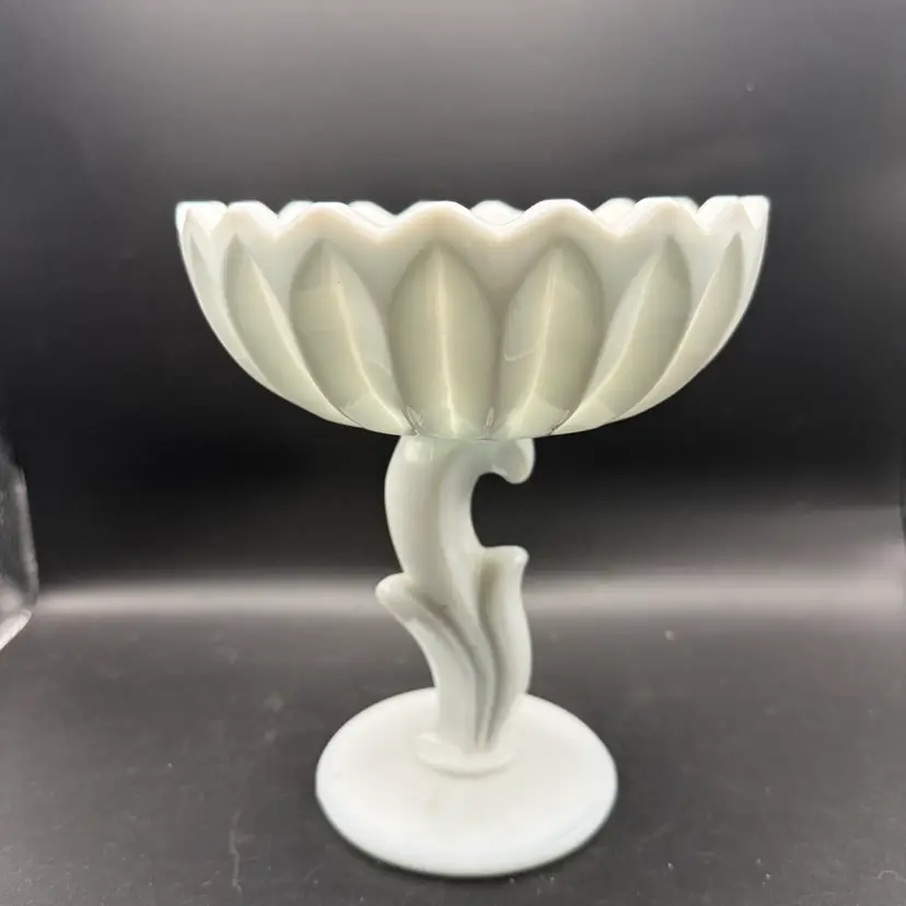 Vintage Indiana Glass Milk Glass Lotus Blossom Pedestal Compote