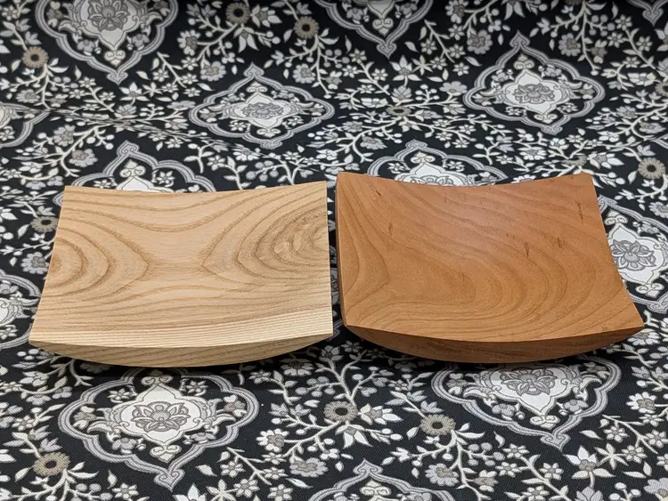 Two Handcrafted Curved Square Wood Plates 6" x 1" (One Ash and One Cherry)