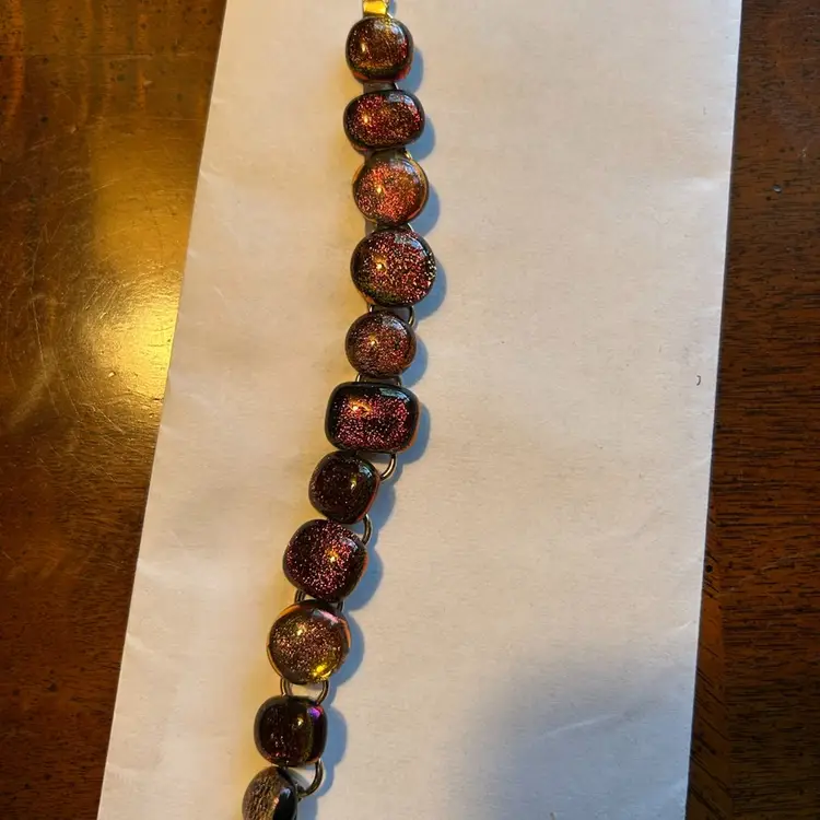 Vintage Round Copper Orange Dichroic Bracelet