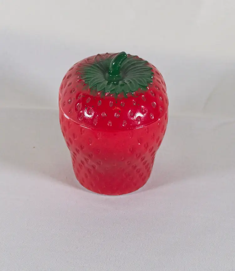 Vintage Hazel Atlas Milk Glass Strawberry Jam Jelly Jar w/Lid 4" Tall