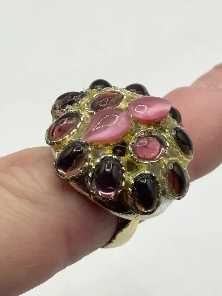 Vintage purple rhinestone adjustable cocktail ring