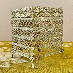 1960s Vintage Ornate Brass Tissue Box Cover Regency