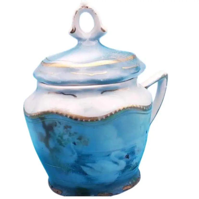 Johann Seltmann Bavarian Swan In Pond In Gold Trim Sugar Bowl