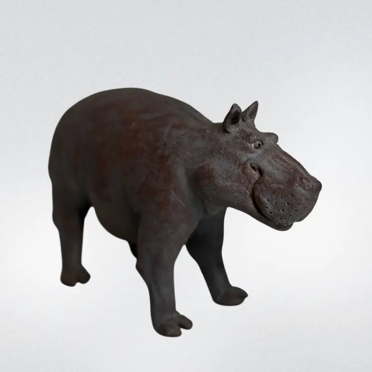 Hippopotamus Figurine Metal Painted Gray With Earthy Tones Heavy
6-3/4”  L x  4-1/2” W x 2-1/4” T