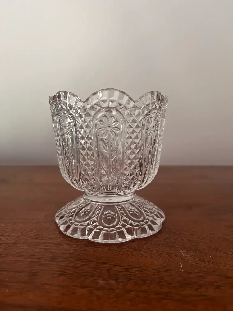 Vintage Fostoria for Avon Crystal Votive Candle Holder - Daisy Pattern Pedestal Pattern