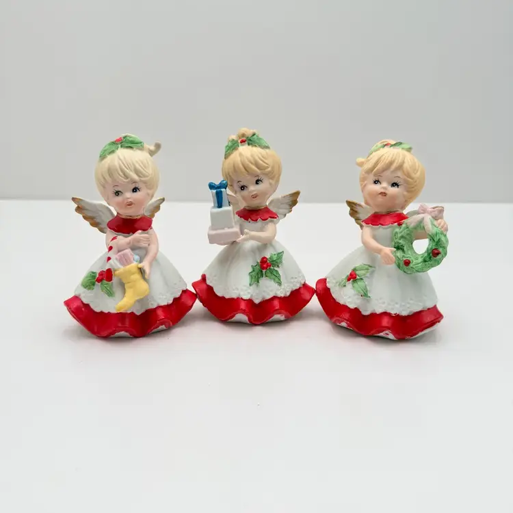 Homeco Vintage Ceramic Holiday Trio Of Angels With Gifts
