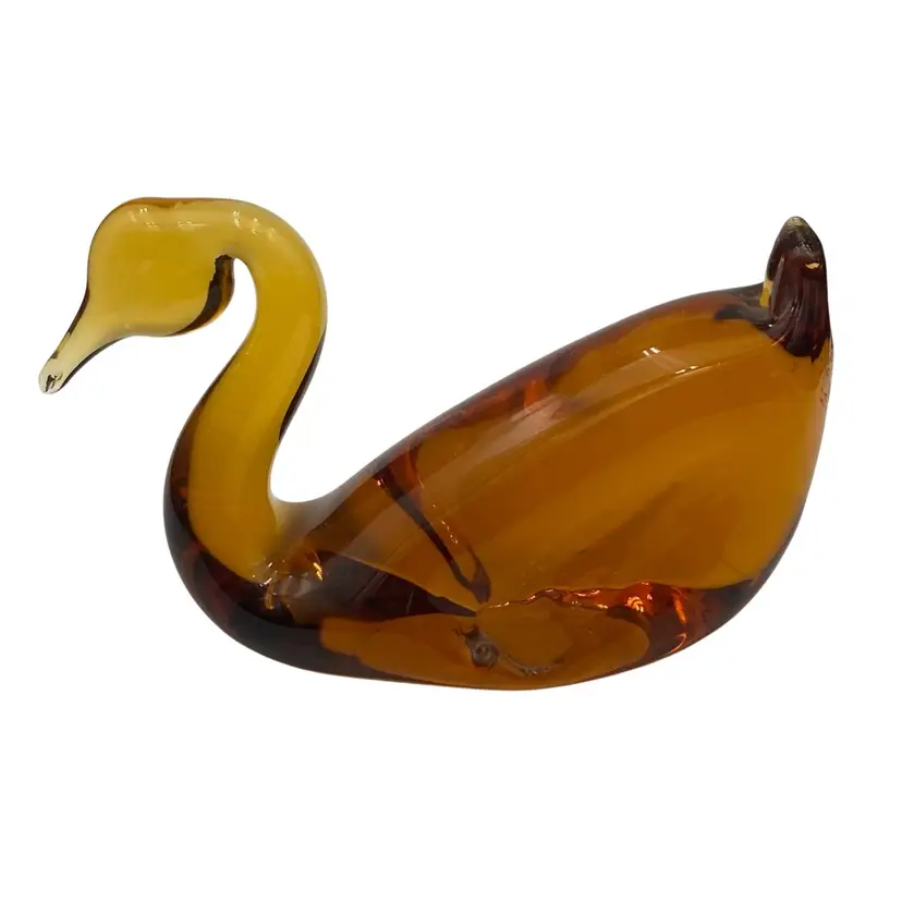 Vintage Viking Amber Glass Swan Figurine or Paperweight, 2.75" tall, MINT
