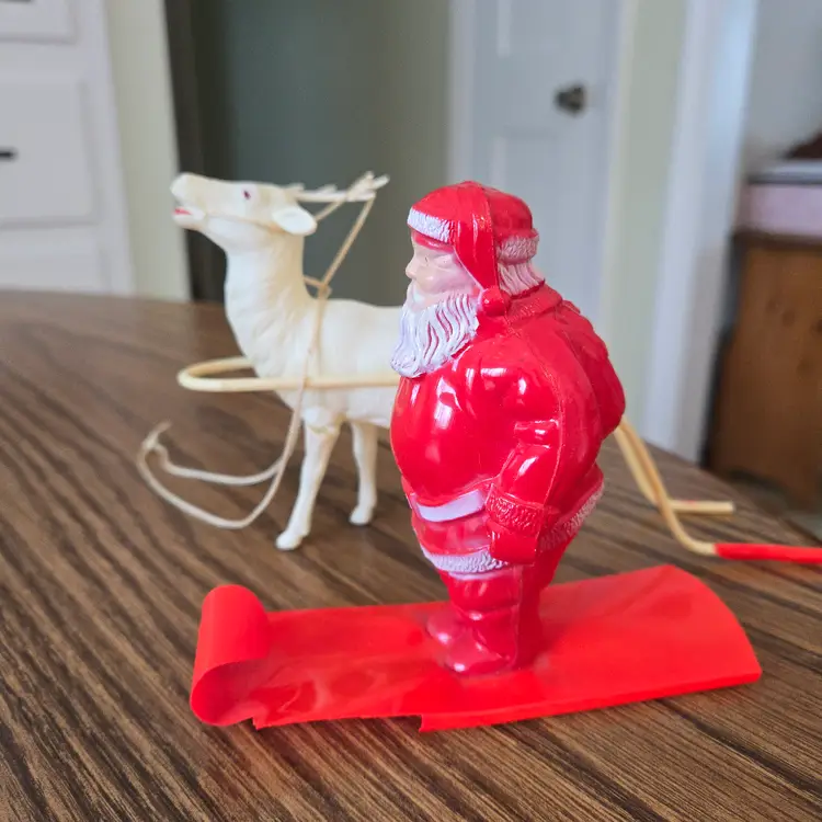 Vintage Celluloid? Santa & Reindeer with Sled - defects - please read!