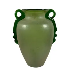 Italian Venetian 7.5” Green Scavo Art Glass Vase