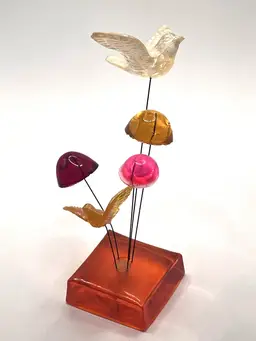 Vintage 1960's New Designs Inc. Lucite Birds & Mushrooms KINETIC Retro Sculpture USA