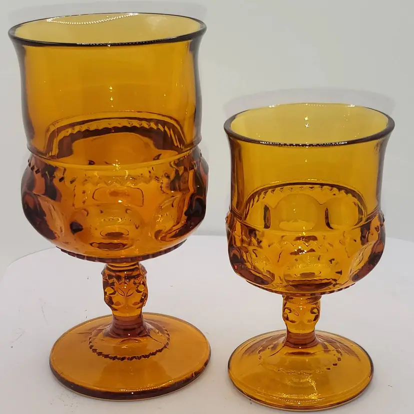 Vintage Amber Indiana Glass Thumbprint King's Crown set of 2 Replacements 1 Wine 1 Cordial/Juice