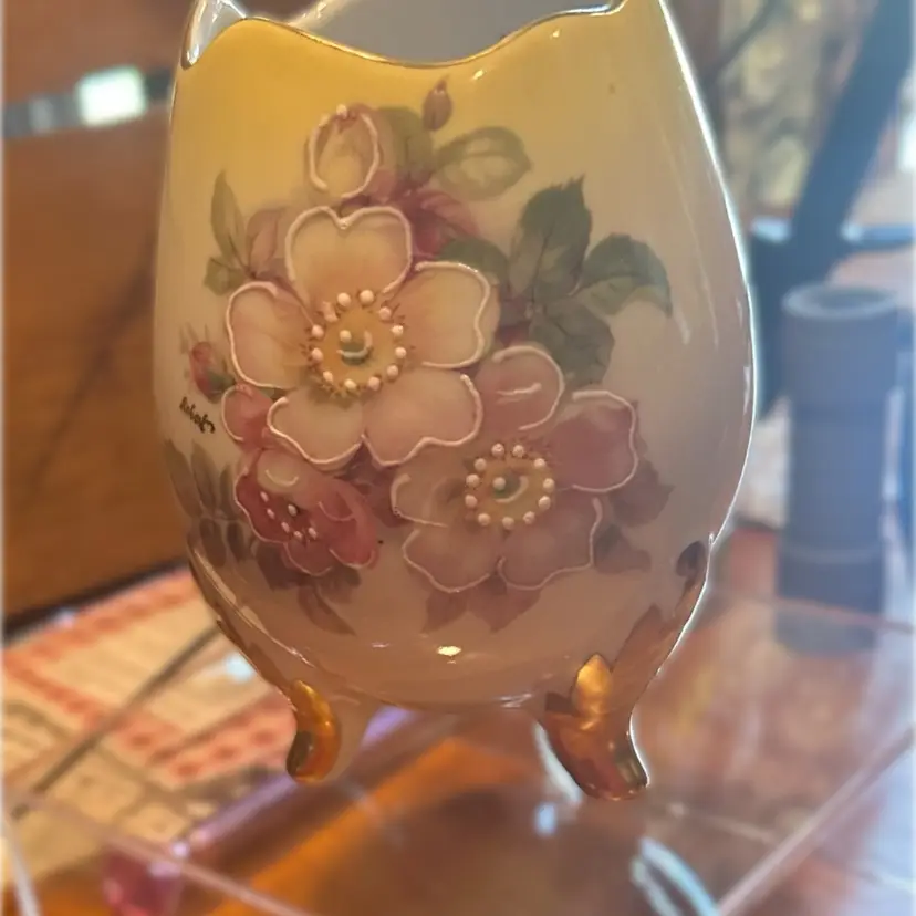 Vintage German porcelain egg-shaped pedestal vase