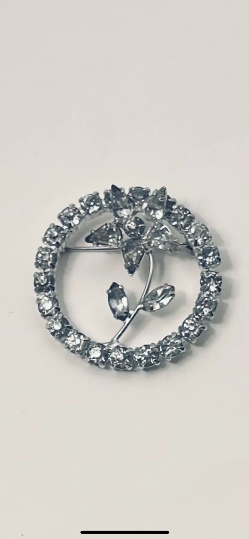 Vintage Rhinestone Circle Brooch With Flower Detail