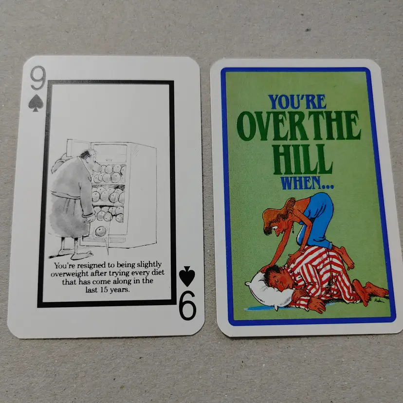1 Single Swap Card - Playing Card. Over the Hill- dieting. Dimension 2.5 x 3.5. Read description.