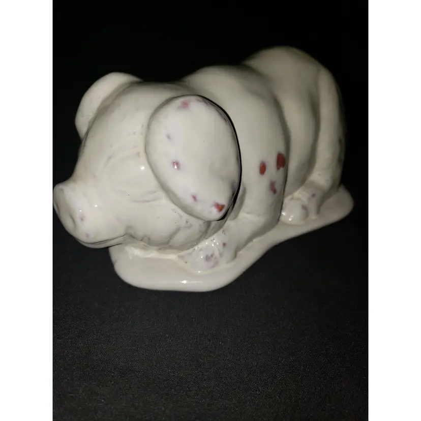 Large Earthenware Redware Terracotta White Pig Figurine Statue Marked