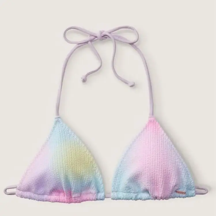 L- Victoria's Secret PINK CRINKLE TRIANGLE BIKINI TOP Sky Blur Pastel NWT