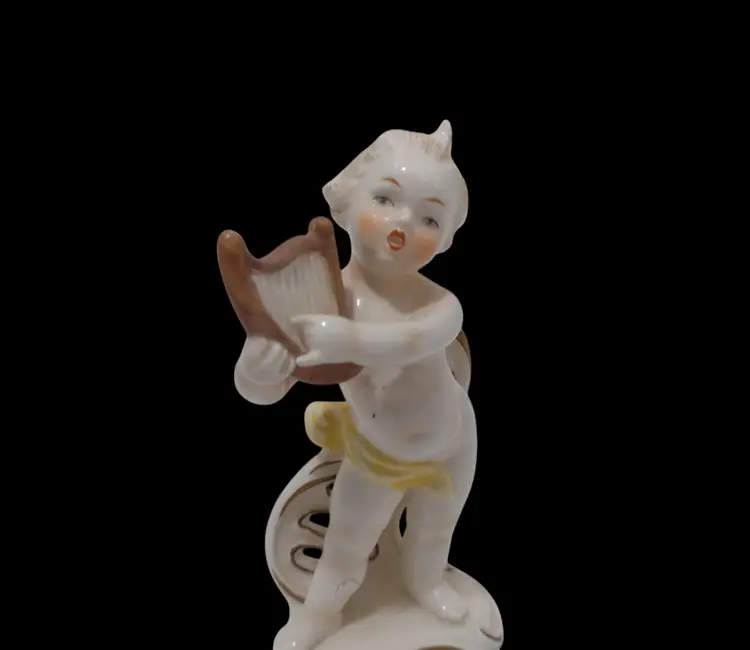 Goebel Porcelain Art Nouveau Harp Cherub Figurine Vintage W Germany
