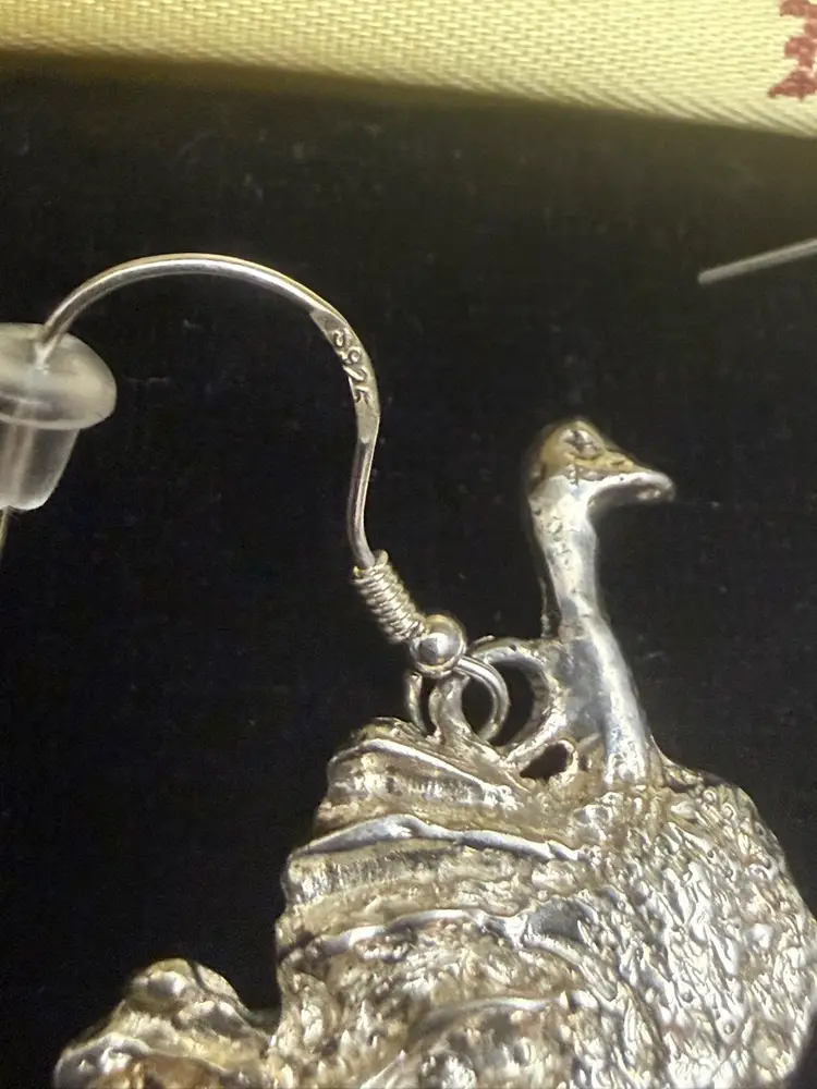 Sterling 925 Ostrich Artist Signed Handmade Earrings