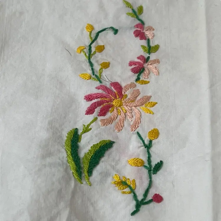 A14  Linen, Pink And Blue Flowers, Yellow Edging, Finger Towel