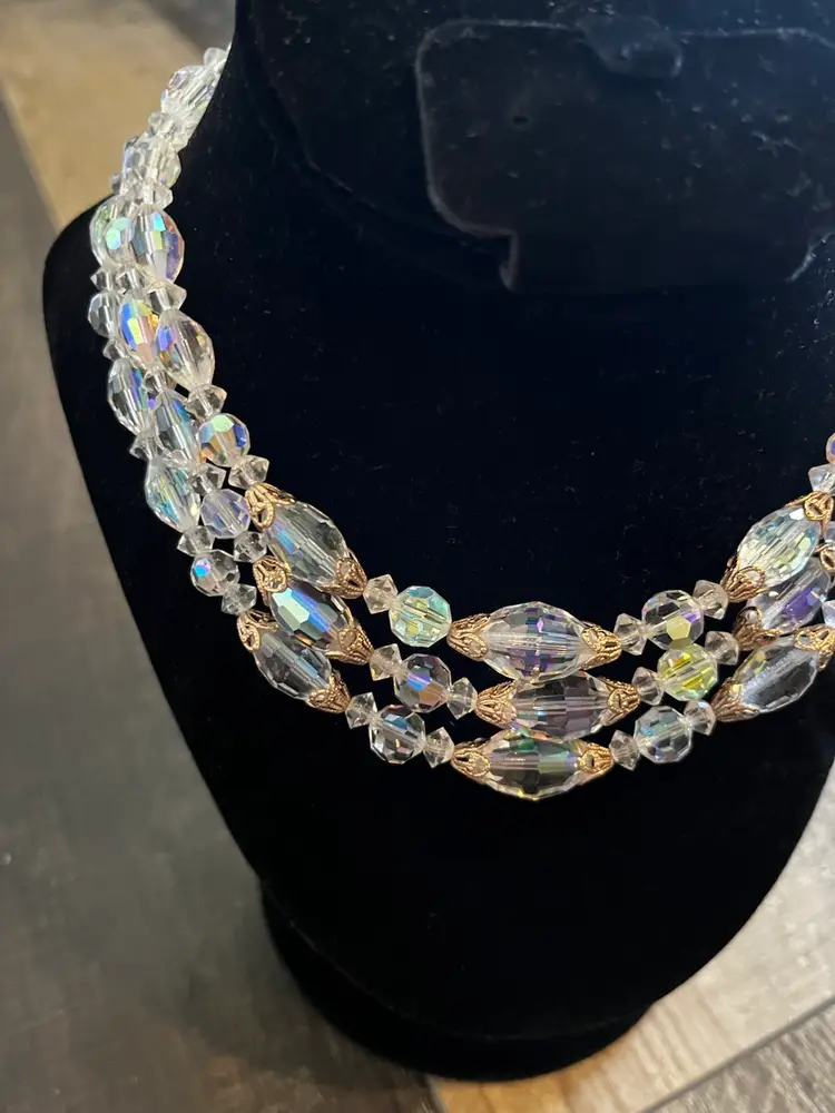 Vintage Crystal Beaded Necklace 15”
