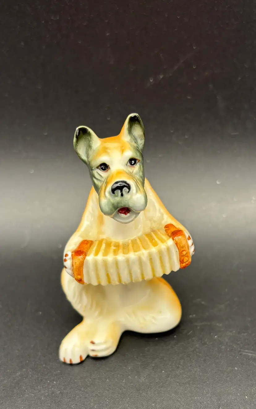 Boxer Dog playing the accordian, miniature, vintage, Enesco