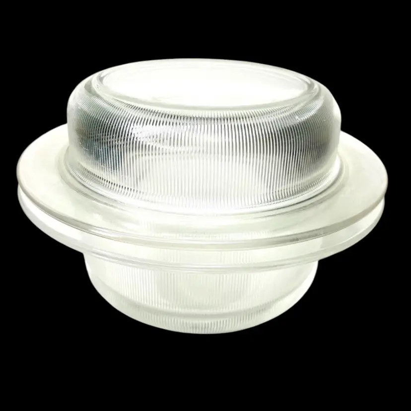 Heller Vintage MCM Clear Lidded Glass Casserole. Ribbed Sides. Designed By Vignelli. 5” Tall X 8” Wide.