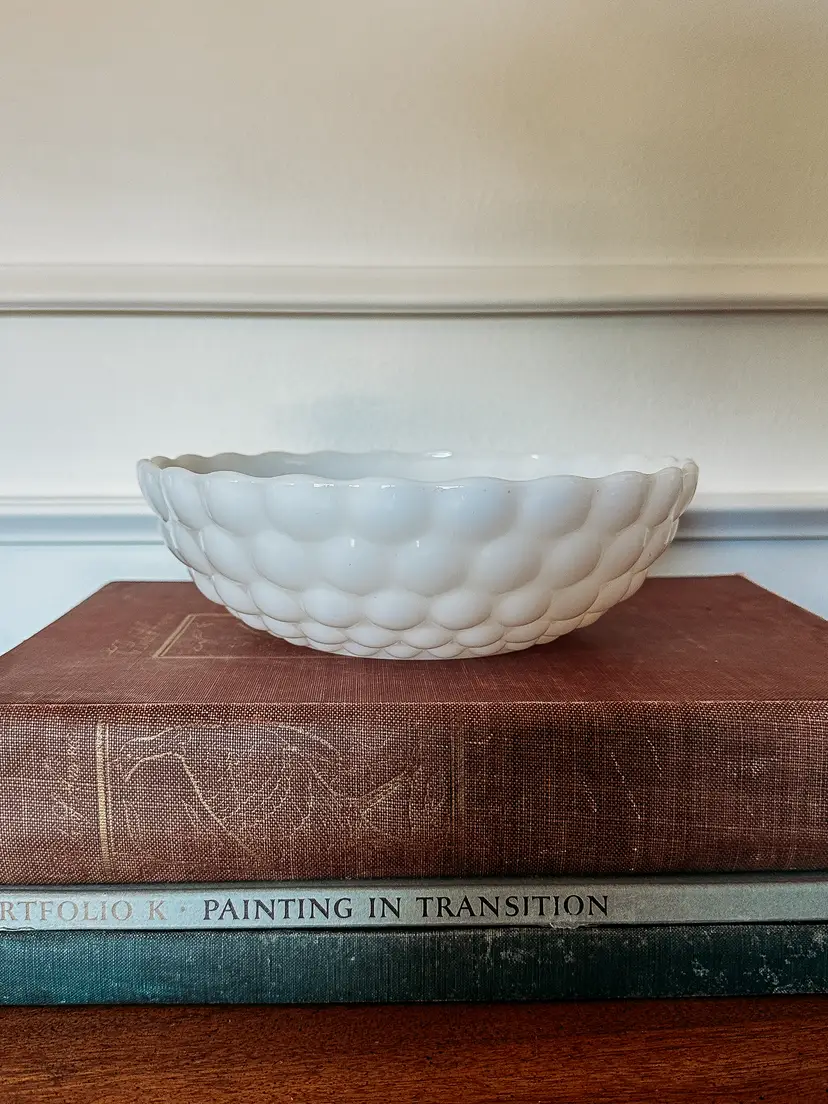 Vintage Serving Bowl-Anchor Hocking Milk Glass Bubble Serving Bowl