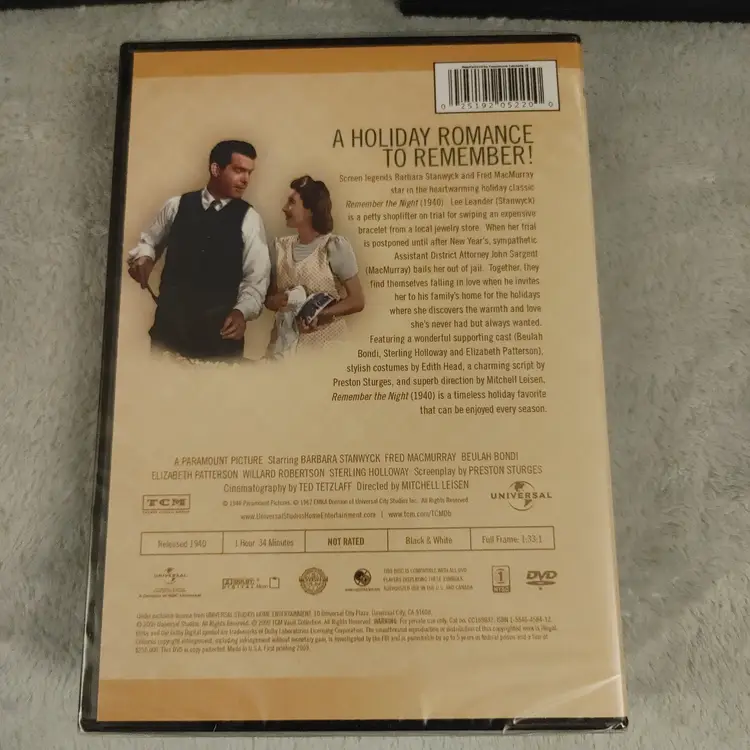 DVD. Remember the Night with Barbara Stanwyck. Brand new. Unopened.