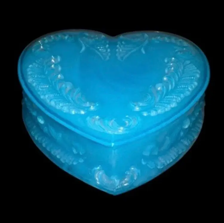 Degenhart Blue Slag Glass Heart Shaped Trinket Dish