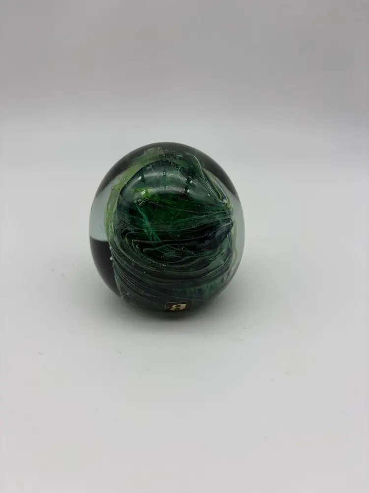 Vtg KERRY Glass Paperweight Emerald Green Swirls & Bubbles Handmade In Ireland