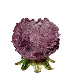 Jay Strongwater Tea Light Candle Holder Lavender Floral Art Glass W/Enamel Painted Metal Leaf Base Adorned With Swarovski Crystals Glows
3-1/2” T x 3-1/4” W