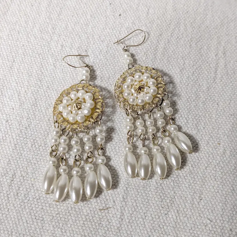Dreamcatcher Style Earrings with Faux Pearls