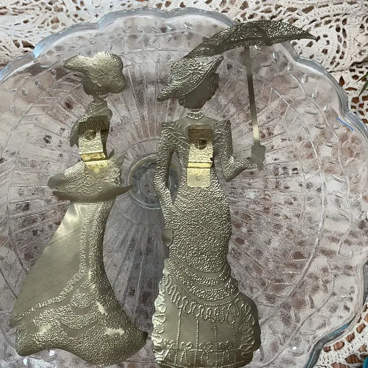 Home Interior Victorian Ladies Gold Tone Stamped Wall Hangers