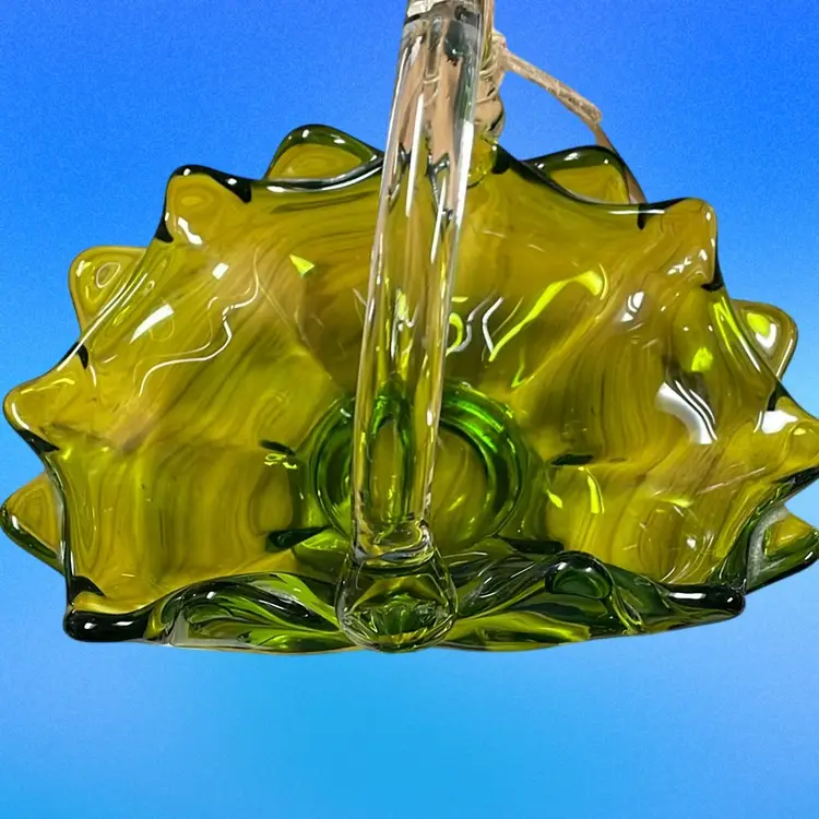 Viking Green Glass Basket With Clear Handle